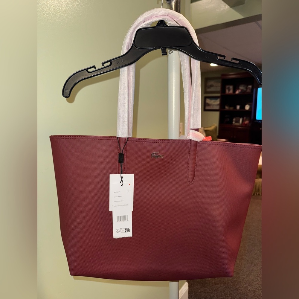 Lacoste Red Tote Bag Spacious Minimalist Design